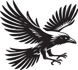Crow vector illustration in black and white