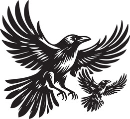 Crow vector illustration in black and white
