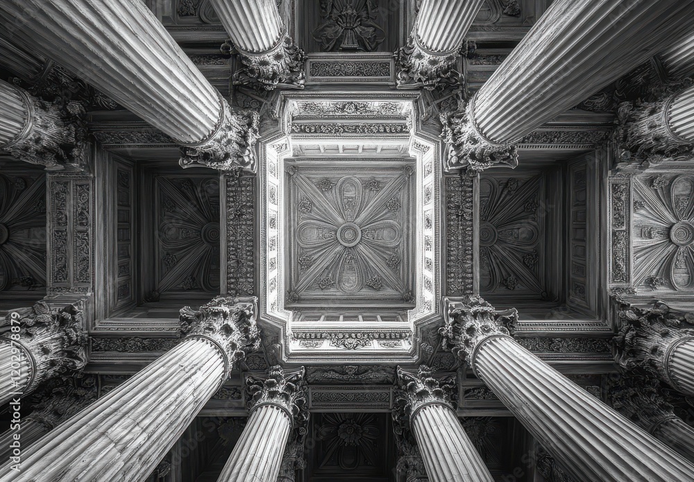 Poster majestic architectural view of intricate columns and elaborate ceilings in a grand historic building