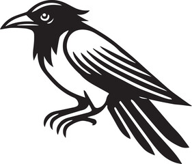 Crow vector illustration in black and white