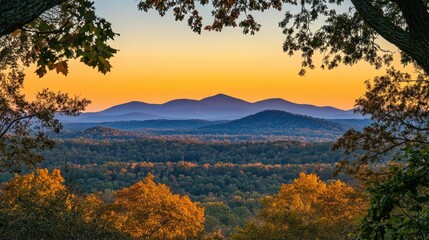 Autumn Sunset Over Distant Blue Ridge Mountains