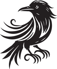 Crow vector illustration in black and white