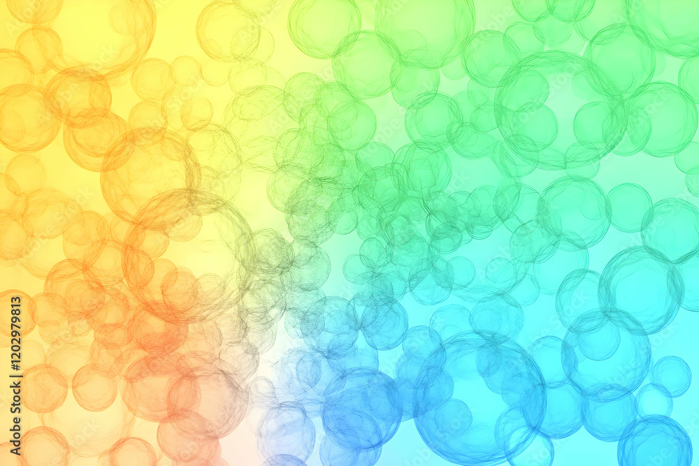 Poster abstract background displays overlapping transparent bubbles in vibrant gradient colors.