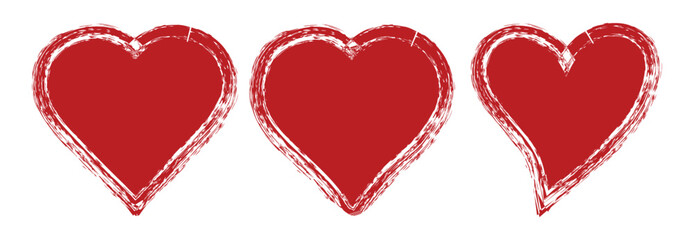 Set of hand drawn red hearts with different thicknesses Vector illustration.