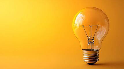 Glowing lightbulb against yellow backdrop; idea concept; studio shot