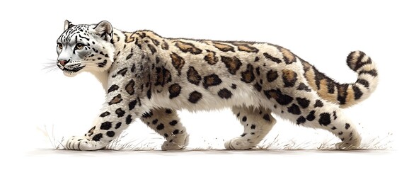 Snow leopard walking, nature scene. Wildlife conservation image
