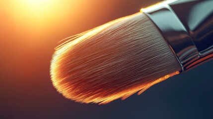 Closeup of a makeup brush illuminated by warm light