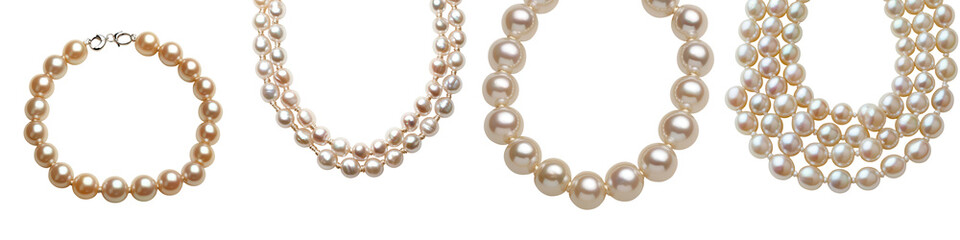 Elegant assortment of pearl necklaces bracelets and accessories arranged beautifully in a jewelry display  Luxury fashion jewelry collection showcasing the beauty and craftsmanship of pearls