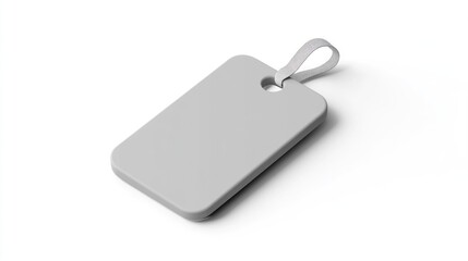 Blank gray tag, hanging, white background, mockup