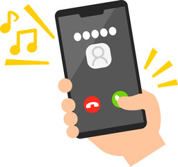 着信中のスマートフォンの応答ボタンをタップする指