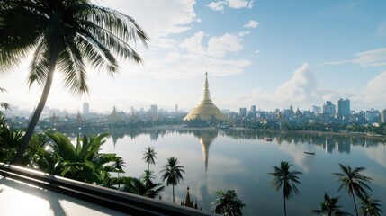 Golden Pagoda Lake Cityscape