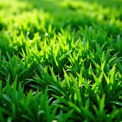 Fototapeta premium Deep green grass carpet, sunlight dappled shadows , sunlit, scenic