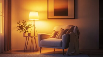 Cozy Living Room Evening Ambiance Lamplight Chair