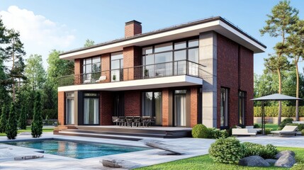 Modern Brick House With Pool And Landscaping