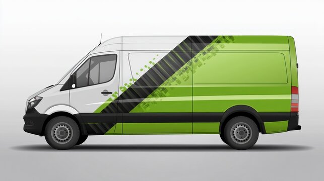 Green-white van design mockup, studio shot, advertising