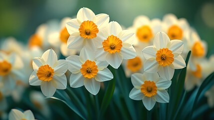 Fototapeta premium Spring Daffodils blooming in garden. Nature background, floral wallpaper