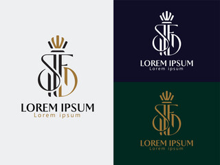 Elegant Initials STD Logo with Royal Crown for Exclusive Brands