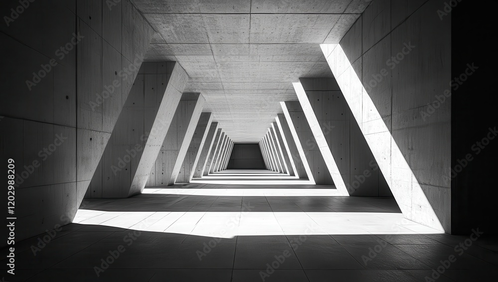 Poster minimalist architecture with concrete walls and angular columns creating dynamic light and shadow pa
