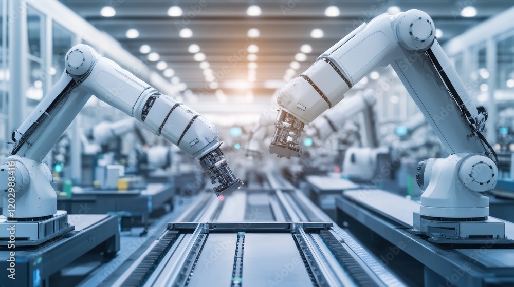 Poster Robotic arms working on an assembly line in a factory