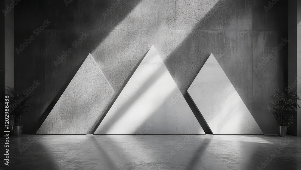 Poster minimalist interior design with geometric shapes and play of shadows in a modern space emphasizing c