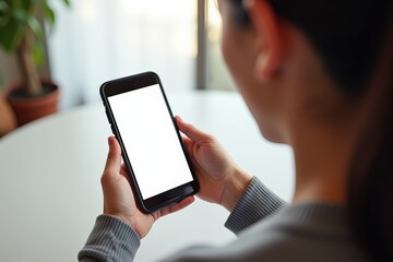 Young Woman Interacting with a Smartphone in a Cozy Indoor Environment, Highlighting Technology, Communication, and Digital Engagement