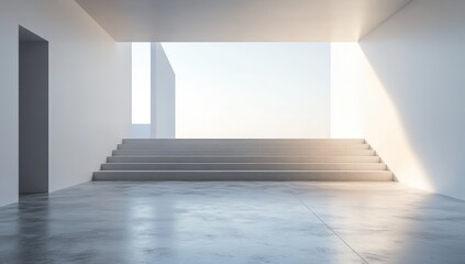 Fototapeta premium Minimalist Interior Space with Soft Natural Light and Modern Architecture Showcasing Clean Lines, Open Layout, and Inviting Atmosphere for Contemporary Design Concepts