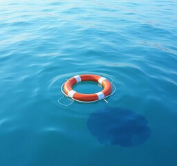 Orange and white life preserver floating on blue water