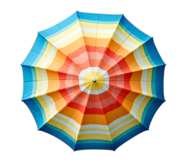 striped retro style beach umbrella, collapsible parasol top view, cutout png