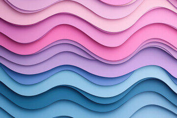 Obraz premium Abstract layered waves in pastel pink, purple, and blue tones create soothing and artistic design