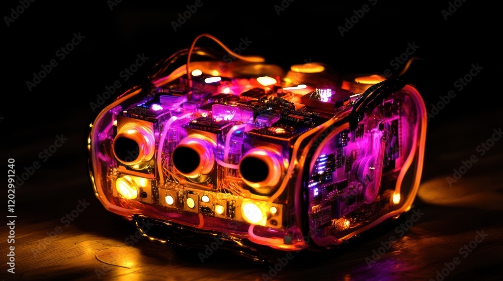 Poster Illuminated Transparent Robotic Device Showing Internal Components