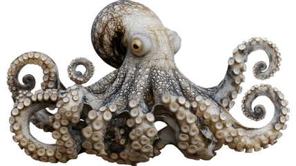 Obraz premium A giant octopus with its tentacles extending outward in dynamic curls, filling 70 percent of the frame with fine textures on a transparent background 