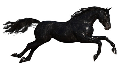 A graceful horse in mid-gallop, mane flowing and muscles detailed, taking up 80 percent of the picture on a transparent background 