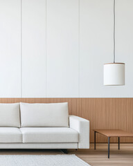 Modern interior design showcasing a minimalist living room with neutral colors and natural materials