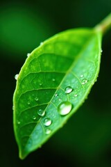 Fototapeta premium Close-up of tiny water droplets on a single green leaf with juicy lime , lime, drops, leaf