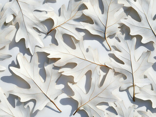 White oak leaves arranged in seamless pattern, creating natural and elegant texture