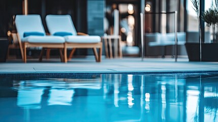 Tranquil Poolside Loungers Reflecting In Azure Water