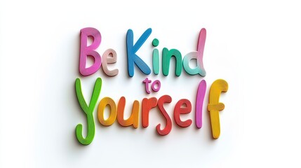 Motivation phase banner background Colorful 3D Text with Celebration Theme "Be Kind to Yourself" POD  