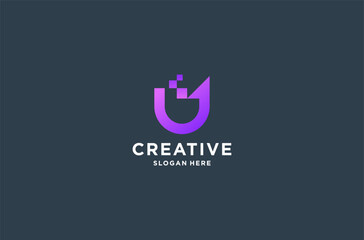 U data tech logo design premium vector.