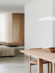 Fototapeta premium Modern interior design featuring natural wood elements and minimalist aesthetics