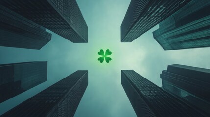 Urban Green Illuminations Skyscraper Shamrocks for Saint Patricks Day - Cityscape Lighting Design and Seasonal Event Integration in Modern Urban Celebrations