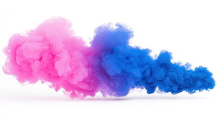Fototapeta premium Pink and blue smoke clouds blending in gradient on clean white background