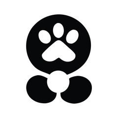 Black and white icon, drawn in a minimalist style. Animal paw print icon Black animal paw print icon vector illustration on white background