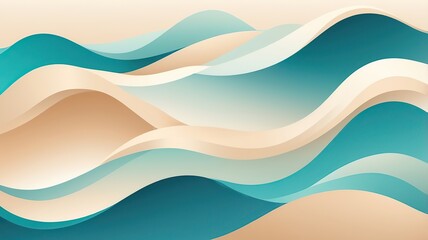 Soft gradient waves in cream and turquoise with a minimalistic style.