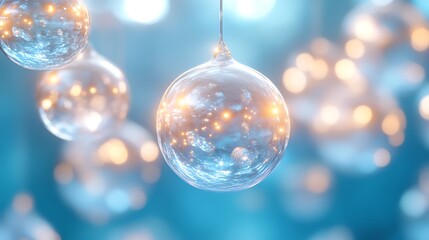 Glass Ornaments Reflecting Light and Blurred Background
