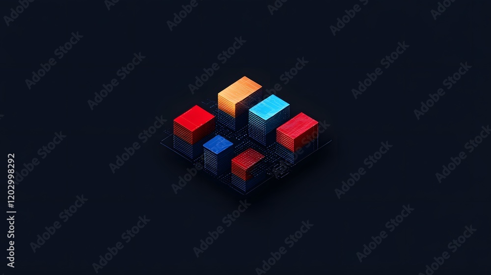 Poster abstract colorful blocks on dark background in geometric arrangement
