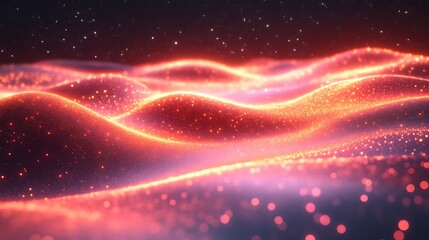 Obraz premium Glowing Red Particles Form Wavy Landscape