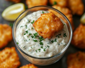 Cinematic Coastal Cuisine Creamy Tartar Sauce with Fried Fish - Celebrate National Tartar Sauce Day and Spring Weddings in Culinary Style with Fresh Ingredients