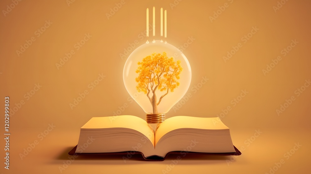 Poster light bulb idea with tree inside over open book concept image
