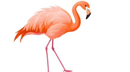 Fototapeta premium A vibrant flamingo standing with one leg raised, its striking pink feathers dominating 60 percent of the frame on a transparent background 