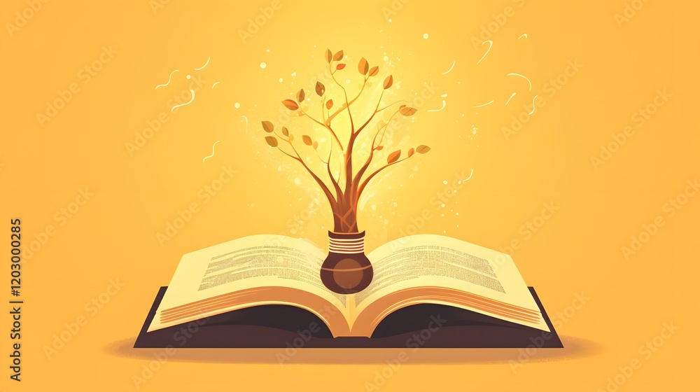 Poster concept of knowledge and growth with open book and tree design